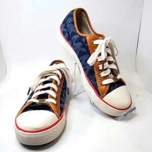 Michael Kors Womens Size 7 Blue Signature Logo Lace Up Sneakers Rubber Sole.